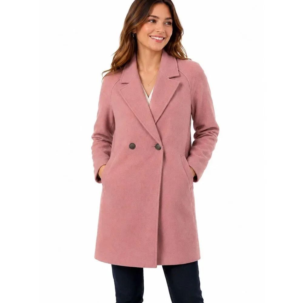 Allegra K Double-Breasted Minimalist Classic Feminine Pea Coat NWOT